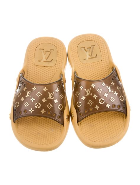 louis vuitton gold brown sandals w monogram insole|louis vuitton sunshine sandals.